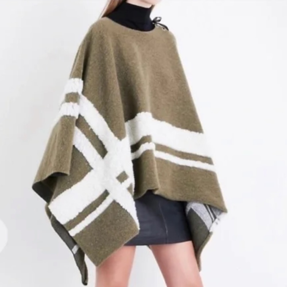 Maje Olive Green Wool Blend Poncho Sweater One Size